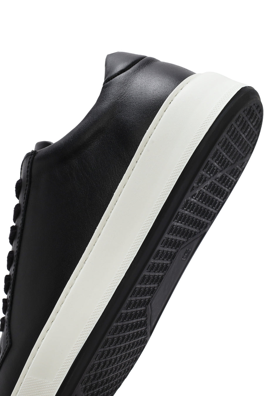 Erkek Siyah Kalın Tabanlı Bağcıklı Deri Sneaker
