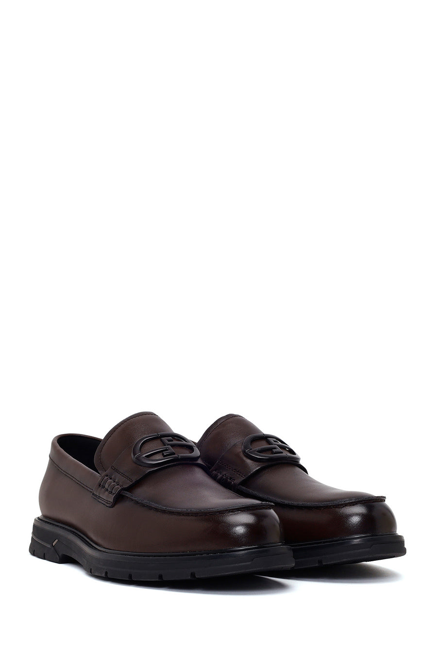 Erkek Kahverengi Tokalı Deri Casual Loafer