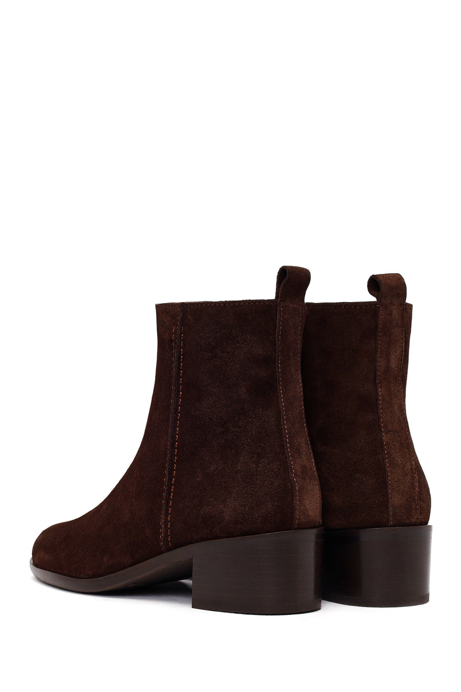 Kadın Kahverengi Fermuarlı Kısa Kalın Topuklu Süet Deri Bot