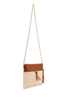 Woman Beige Long Chain Strap Wicker Clutch Bag | Derimod