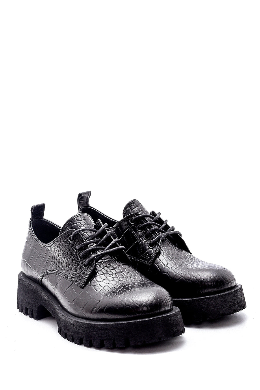 Women's Leather Crocodile Detailed Shoes