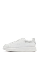Woman White Laced Thick Sole Leather Sneakers | Derimod