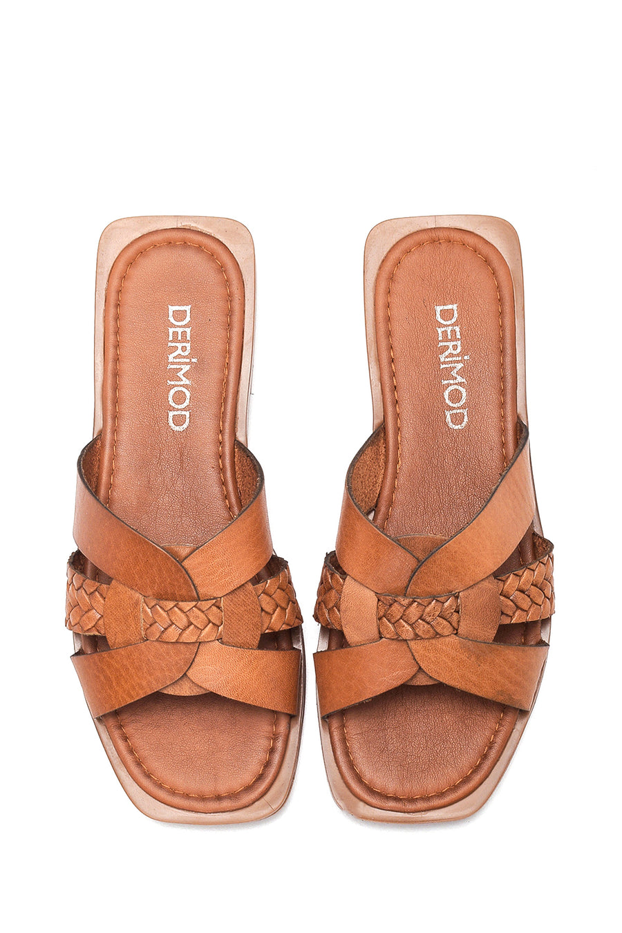 Women's Leather Knit Detailed Slippers