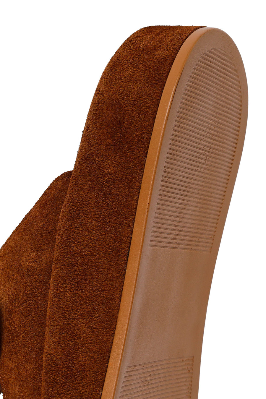 Woman Tan Double-Buckle Thick-Soled Suede Slipper
