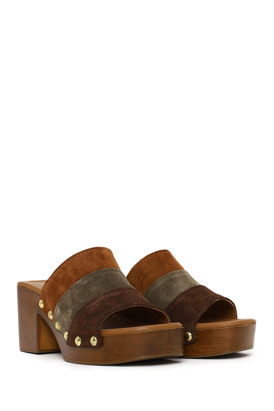 Woman Multicolored Thick-Heeled Suede Slipper