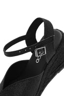 Women's Black Glitter Ankle Buckle Wedge Heel Espadrille Sandals | Derimod