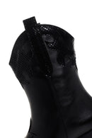Women's Black Leather Heeled Cowboy Boots | Derimod