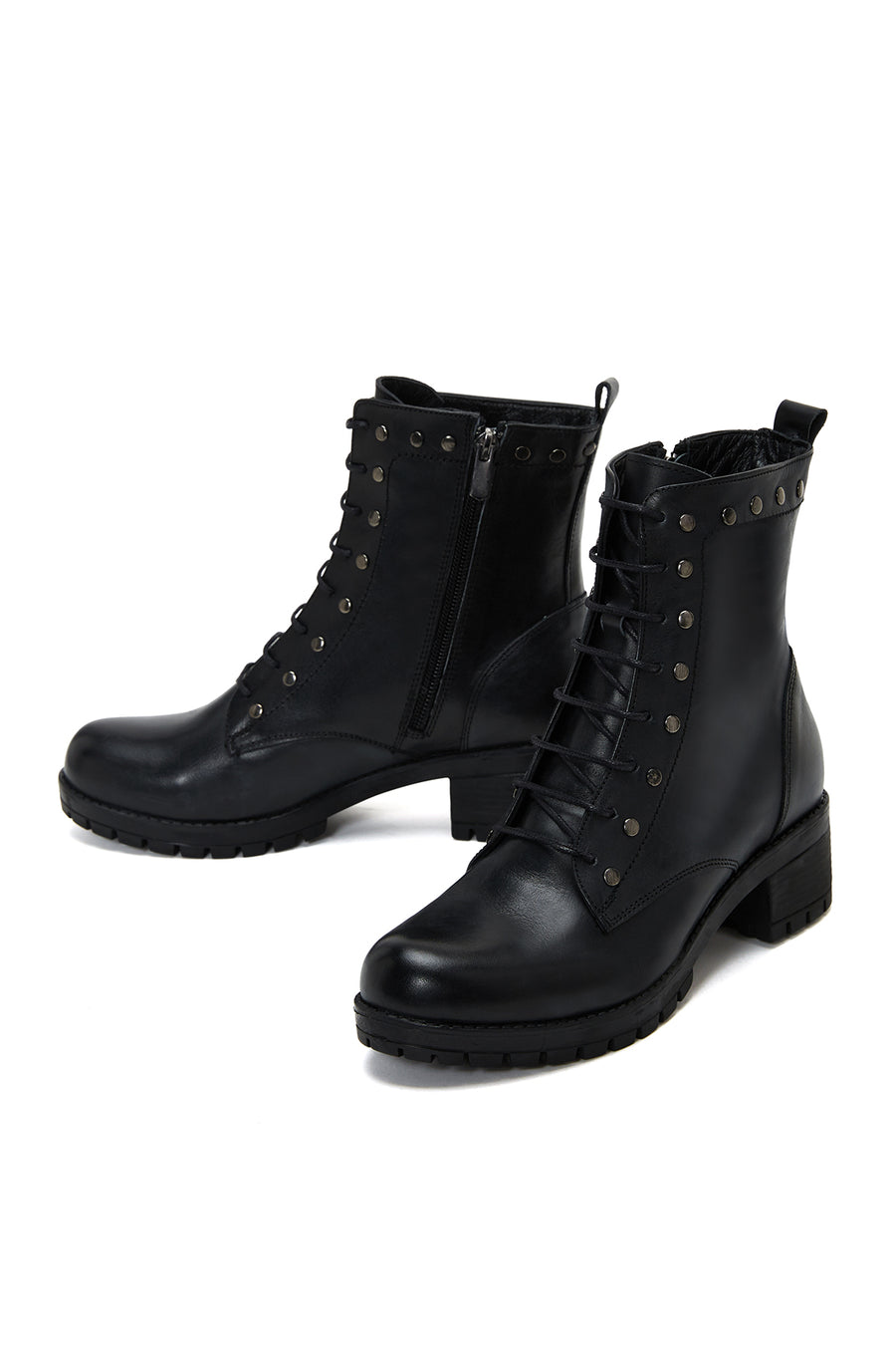 Women's Black Zippered Thick Heel Leather Casual Boots