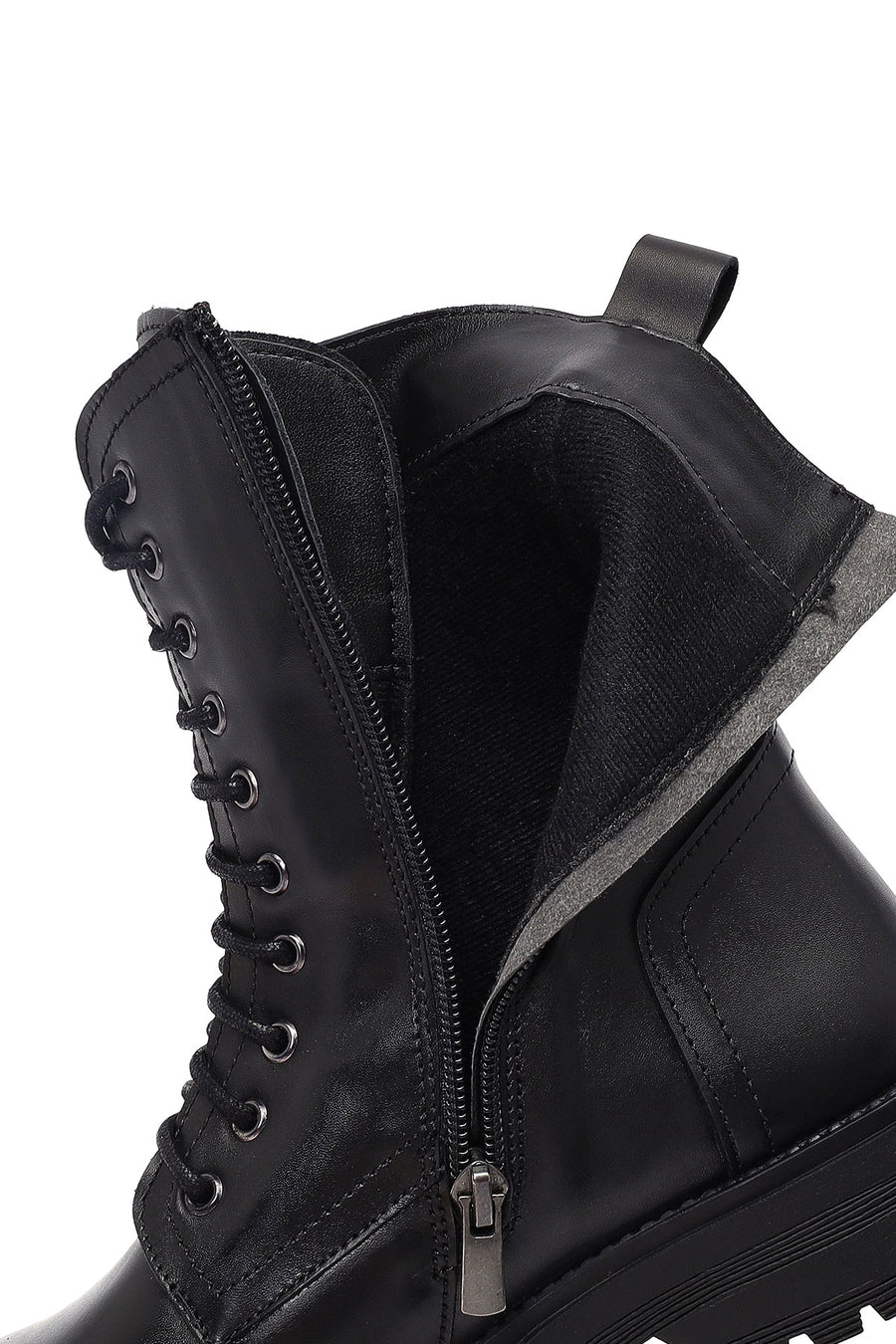 Women's Black Zipper Leather Combat Boots