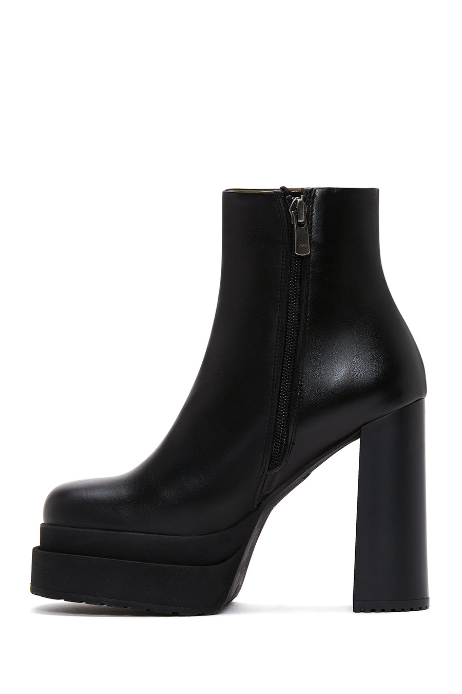 Women's Black Leather Zippered Platform Heeled Boots