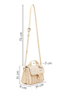 Woman Beige Long-Strap Stone-Embellished Woven Mini Crossbody Bag | Derimod