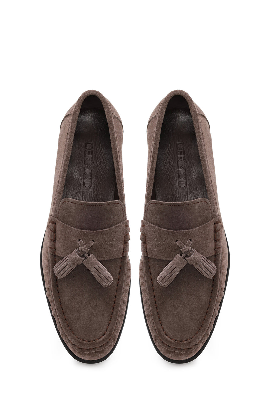 Erkek Gri Püsküllü Süet Deri Casual Loafer
