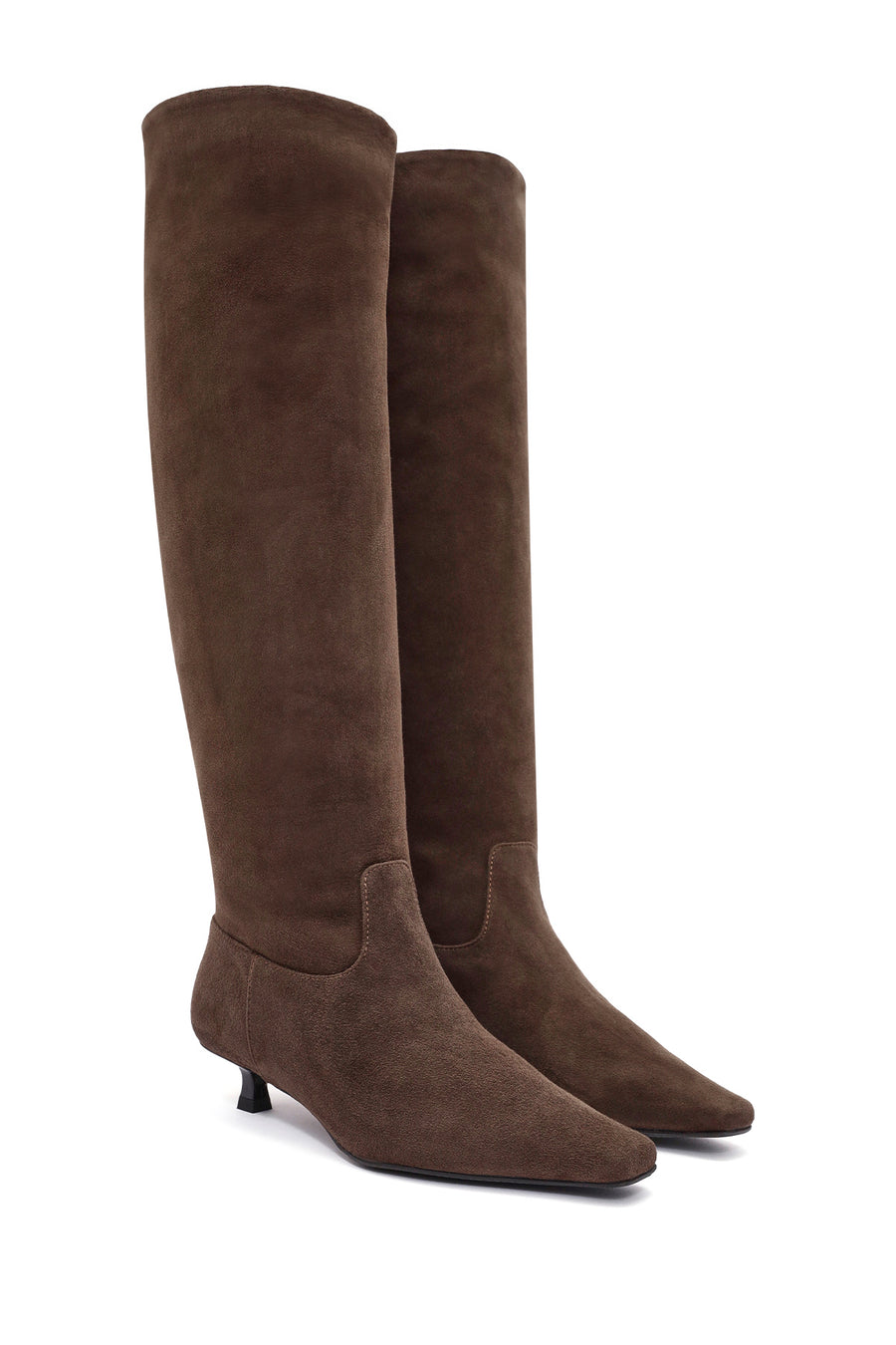 Women's Brown Thin Low Heel Suede Leather Boots