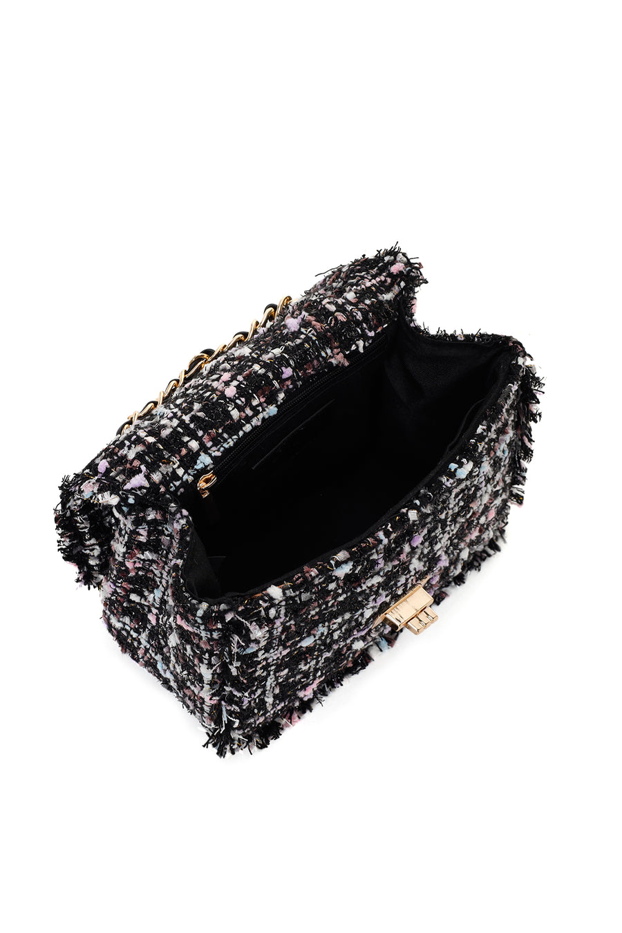Women's Black Long Strap Shoulder Bag with Accessories