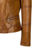 Donna Woman Camel Mandarin Collar Leather Jacket | Derimod