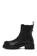 Woman Black Thick-Soled Leather Chelsea Boots | Derimod