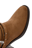 Women's Tan Suede Heeled Cowboy Boots | Derimod