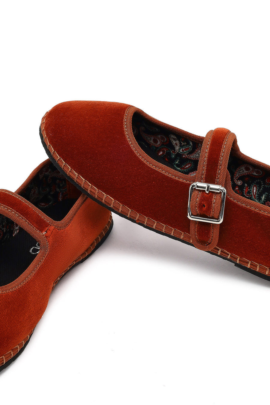 Women's Orange Buckled Fabric Ballet Flat