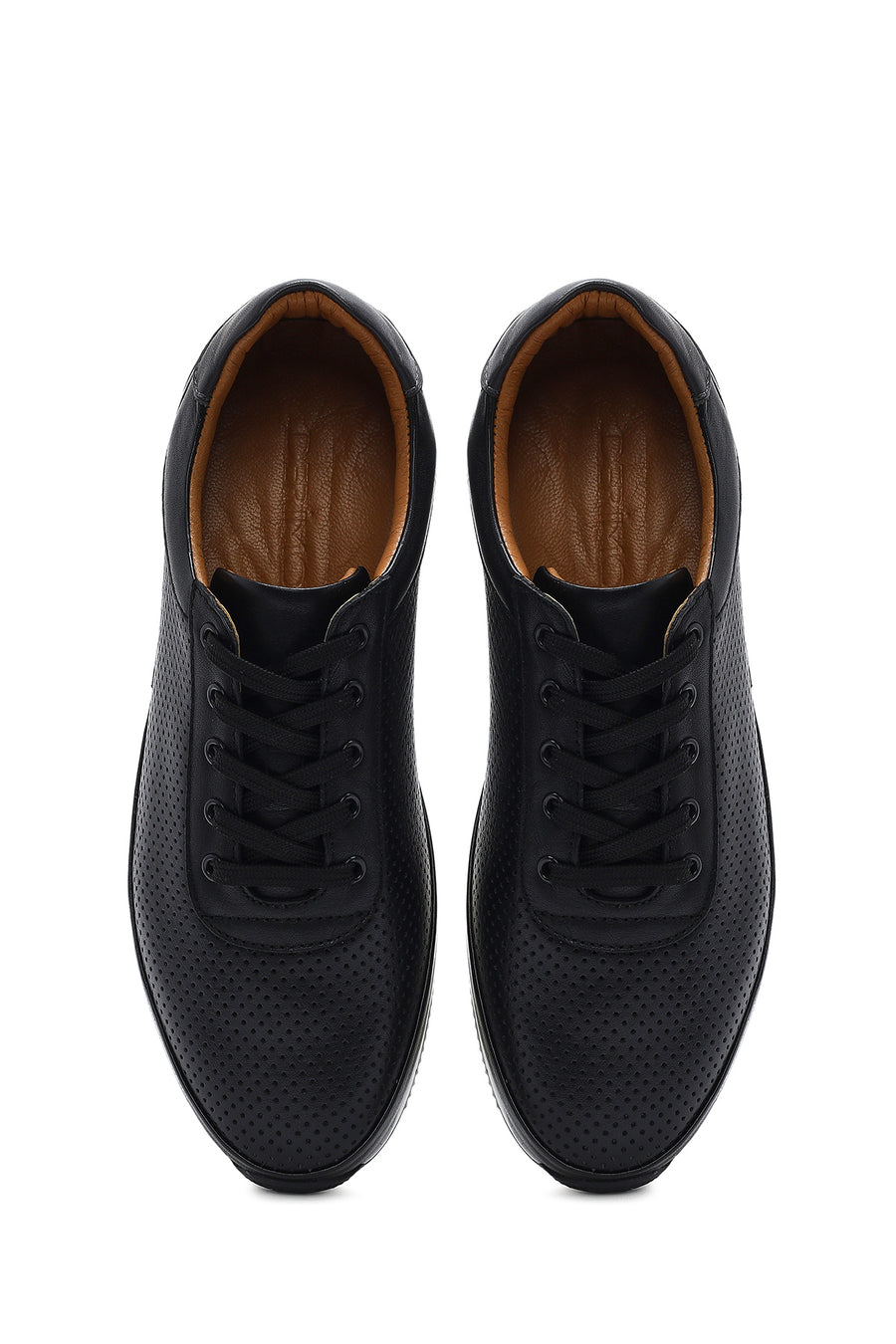 Erkek Siyah Bağcıklı Deri Casual Sneaker