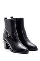 Women's Buckle Detailed Leather Heeled Boots | Derimod