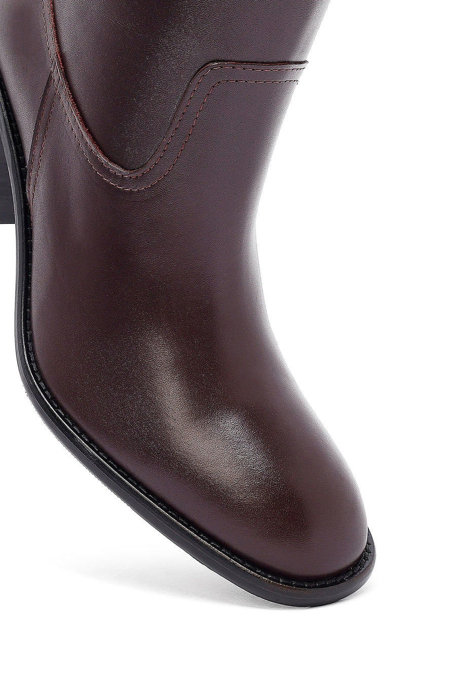Woman Burgundy Thick Heels Leather Boot