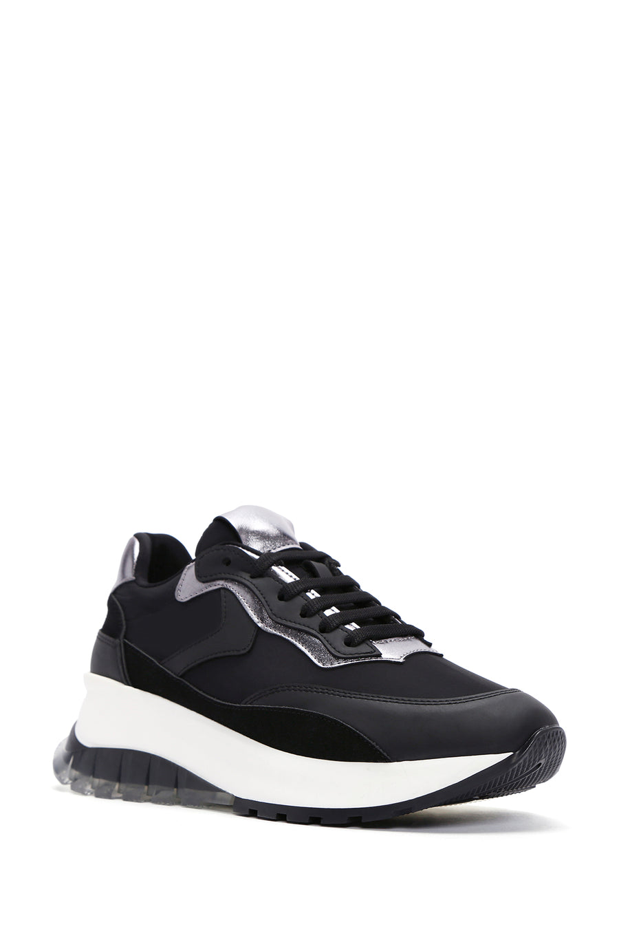 Women's Black Lace-up Thick-Sole Sports Sneaker