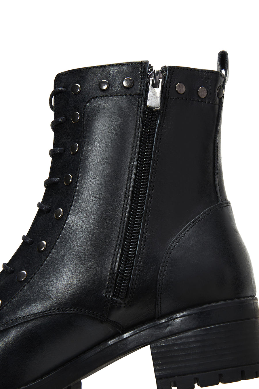 Women's Black Zippered Thick Heel Leather Casual Boots