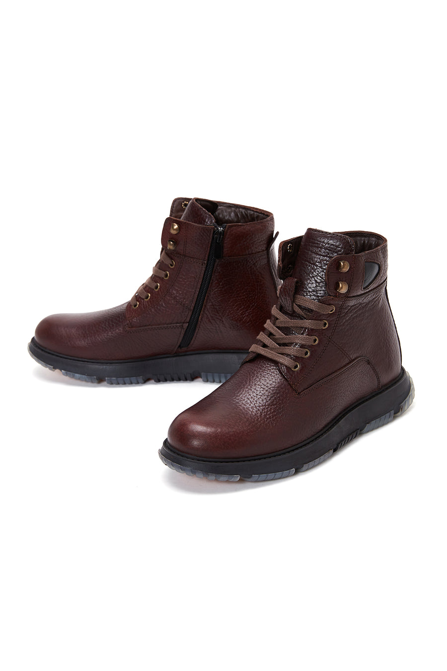 Men's Brown Leather Zippered Casual Boots