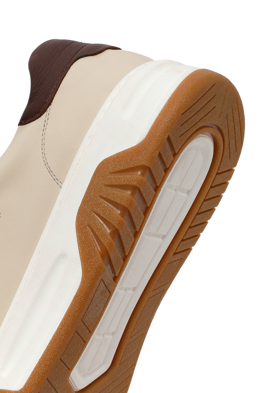 Erkek Bej Kalın Tabanlı Bağcıklı Deri Sneaker