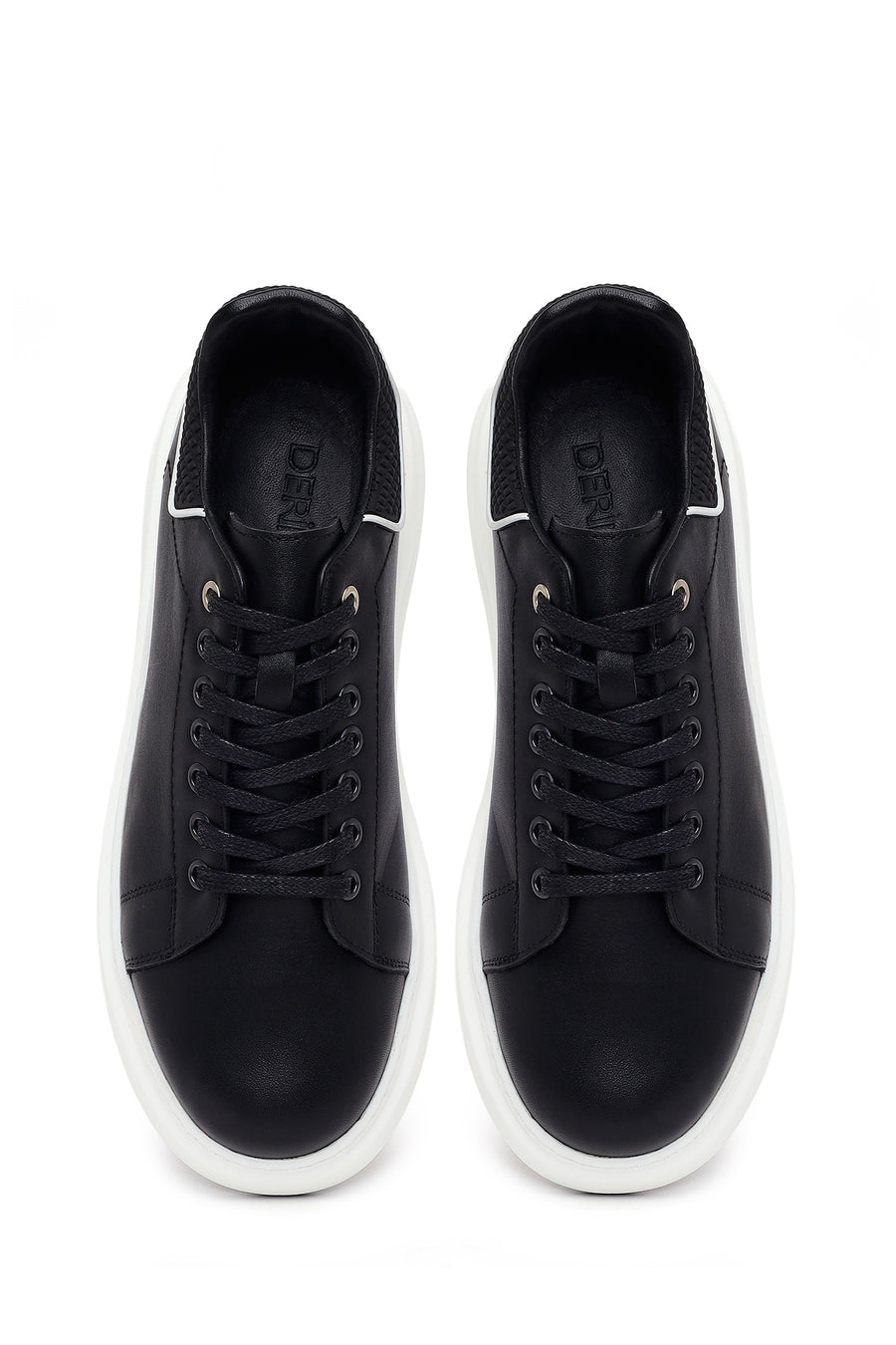 Men's Black Lace-up Thick-Sole Leather Sneaker