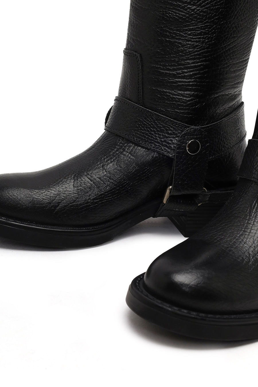 Women's Black Leather Biker Boot