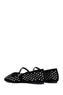 Women's Black Buckled Stoned Leather Ballerinas | Derimod