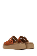 Women's Cinnamon Thick Soled Suede Leather Comfort Slippers | Derimod