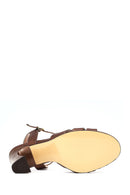 Women's Copper Ankle Buckle High Thick Heel Metallic Leather Sandals | Derimod
