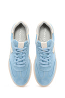 Woman Blue Lace-Up Suede Leather Sneakers | Derimod