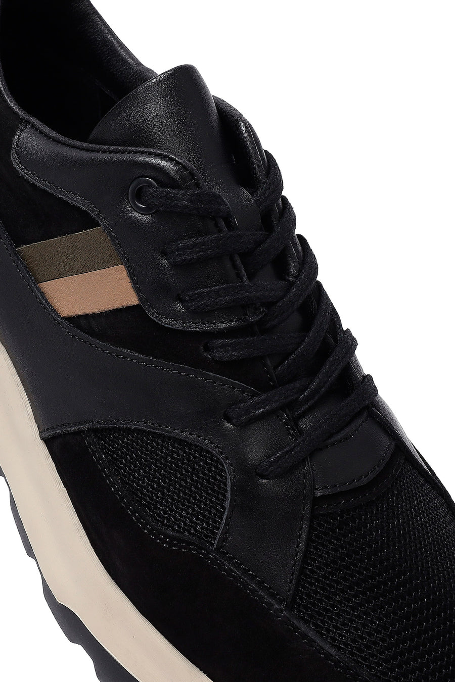Erkek Siyah Bağcıklı Kalın Tabanlı Deri Sneaker