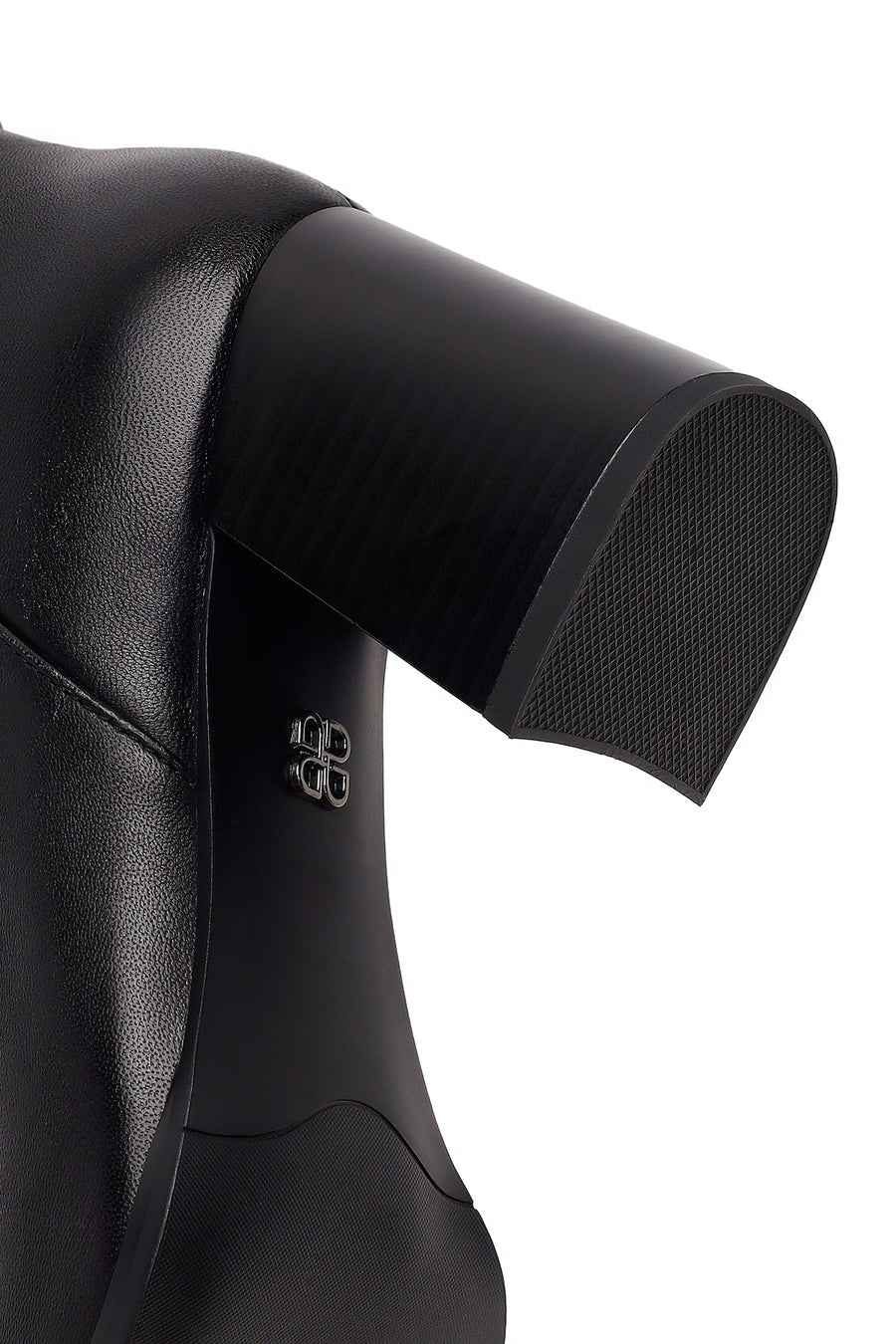 Woman Black Zip Closure Thick-Heeled Leather Boots