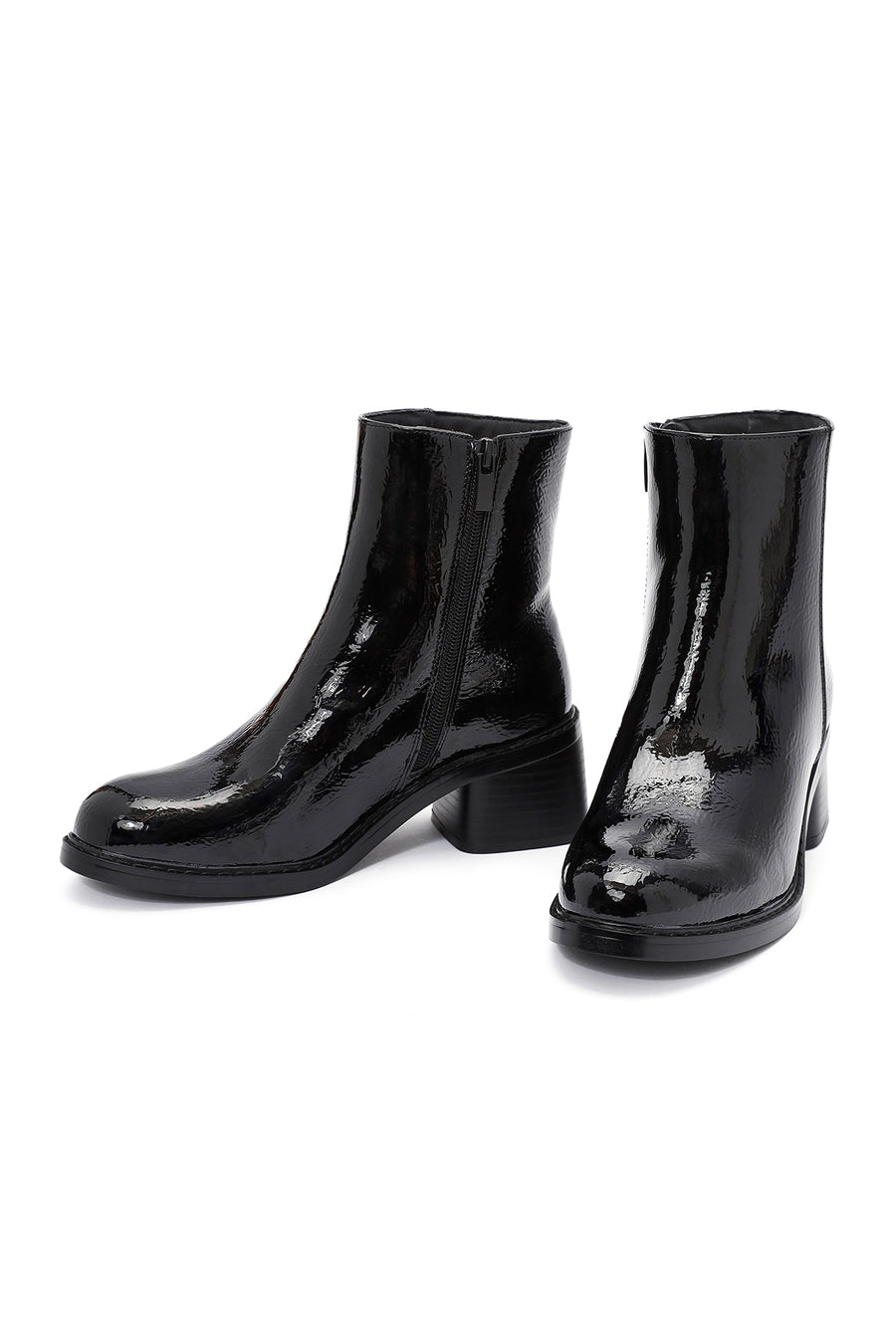 Women's Black Zippered Low Heel Boots