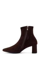 Woman Brown Zip Closure Chunky-Heeled Suede Leather Boots | Derimod