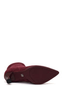 Woman Burgundy Zip Closure Braided Slim-Heeled Suede Boots | Derimod