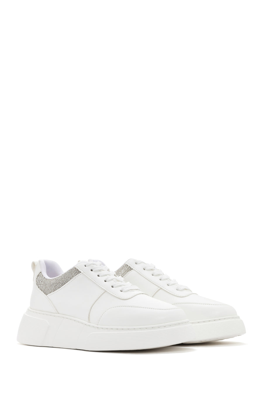 Kadın Beyaz Kalın Tabanlı Taşlı Sneaker