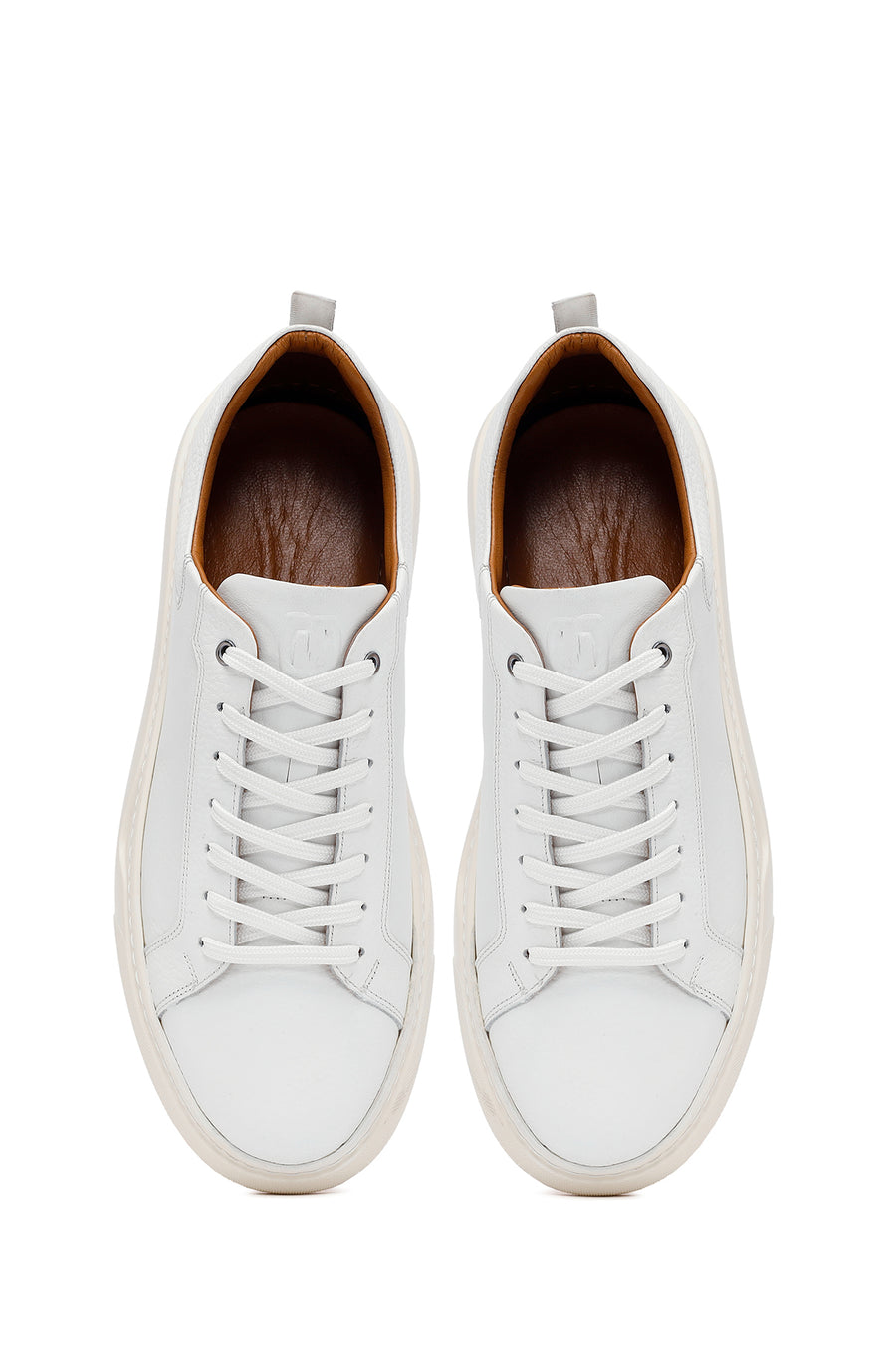 Erkek Beyaz Bağcıklı Kalın Tabanlı Deri Sneaker
