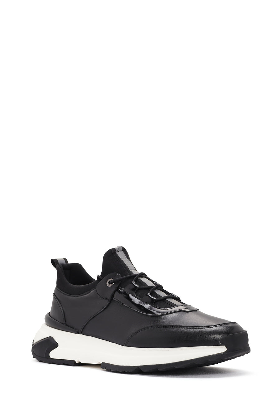 Erkek Siyah Bağcıklı Deri Sneaker