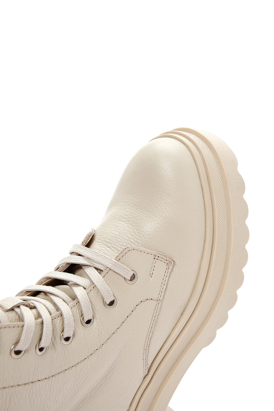 Women's Beige Leather Thick Soled Boots