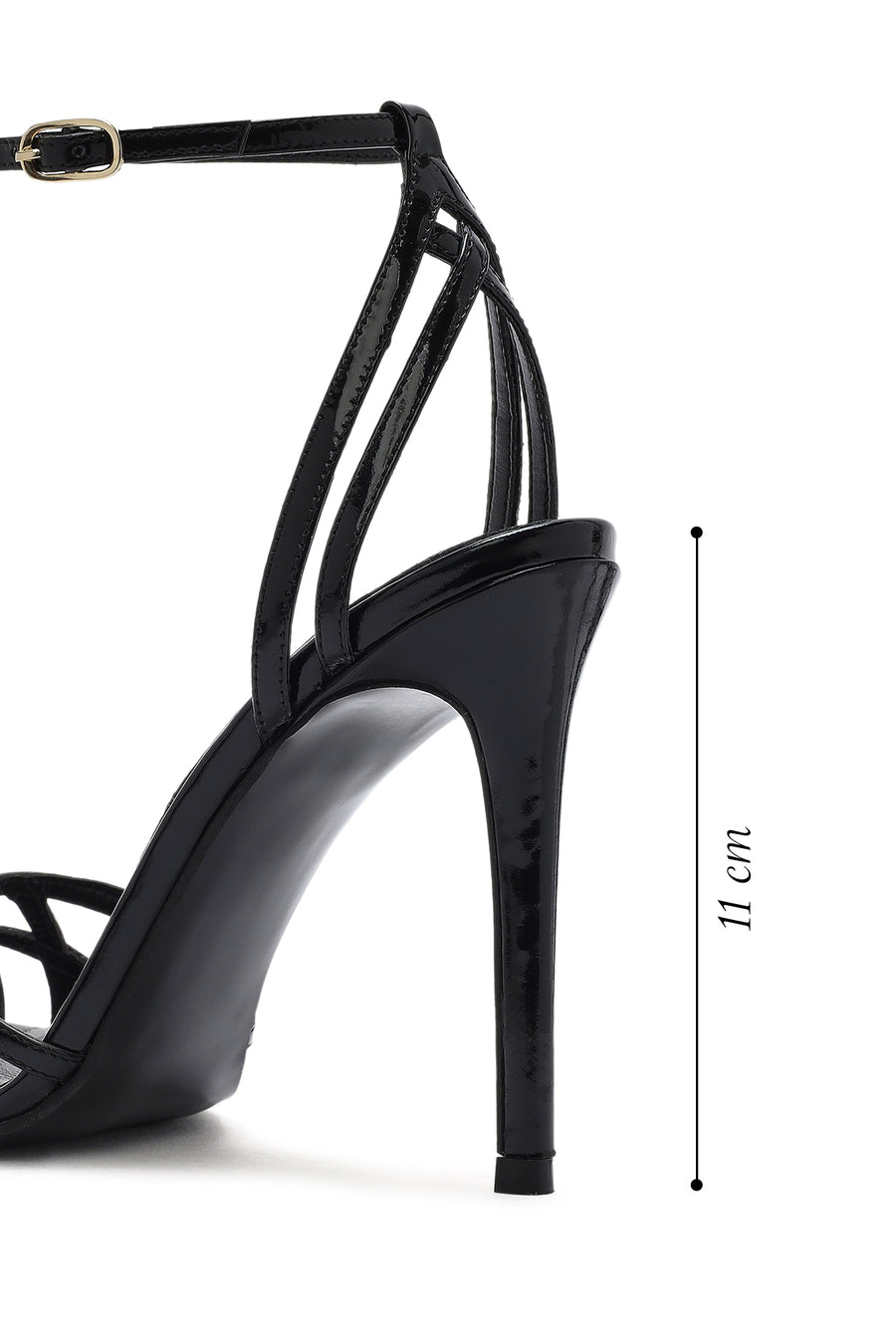 Women's Black Ankle Strap Thin High Heel Patent Leather Sandals
