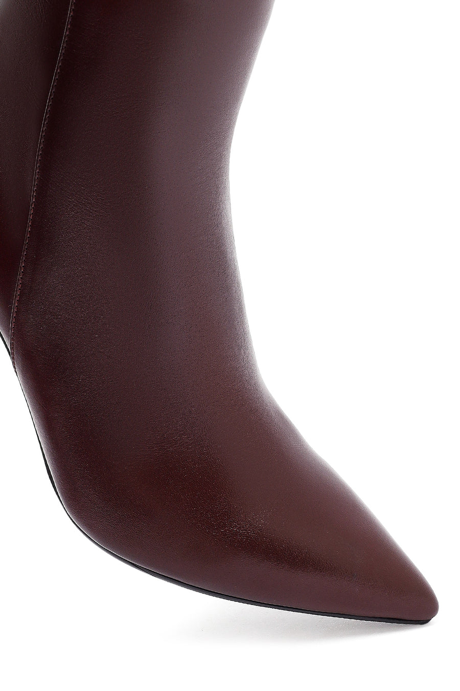 Woman Burgundy Zip Closure High Thin Heel Leather Boots