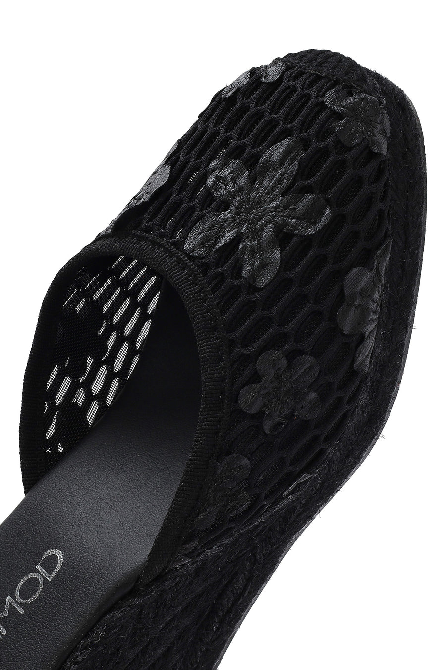 Women's Black Ankle Strap Patterned Wedge Heel Espadrilles