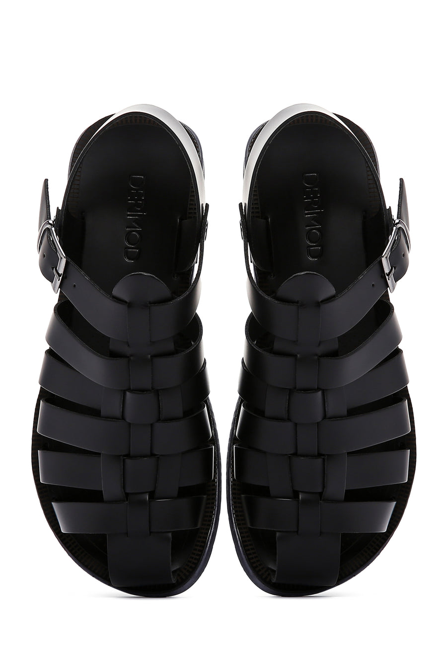 Men's Black Leather Buckle Flat Sandals