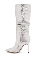 Women's Grey Thin Heel Metallic Leather Boots | Derimod