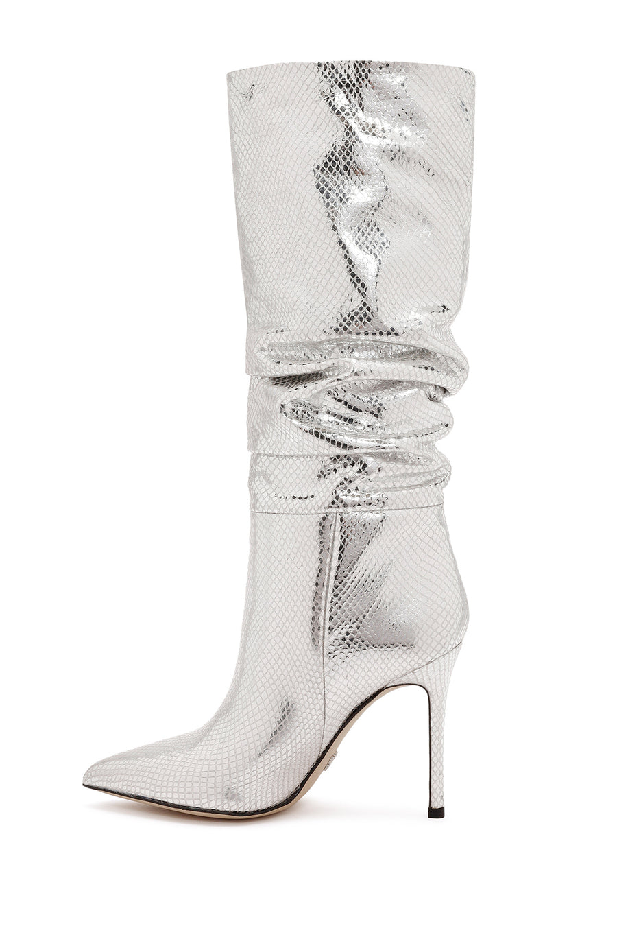 Women's Grey Thin Heel Metallic Leather Boots